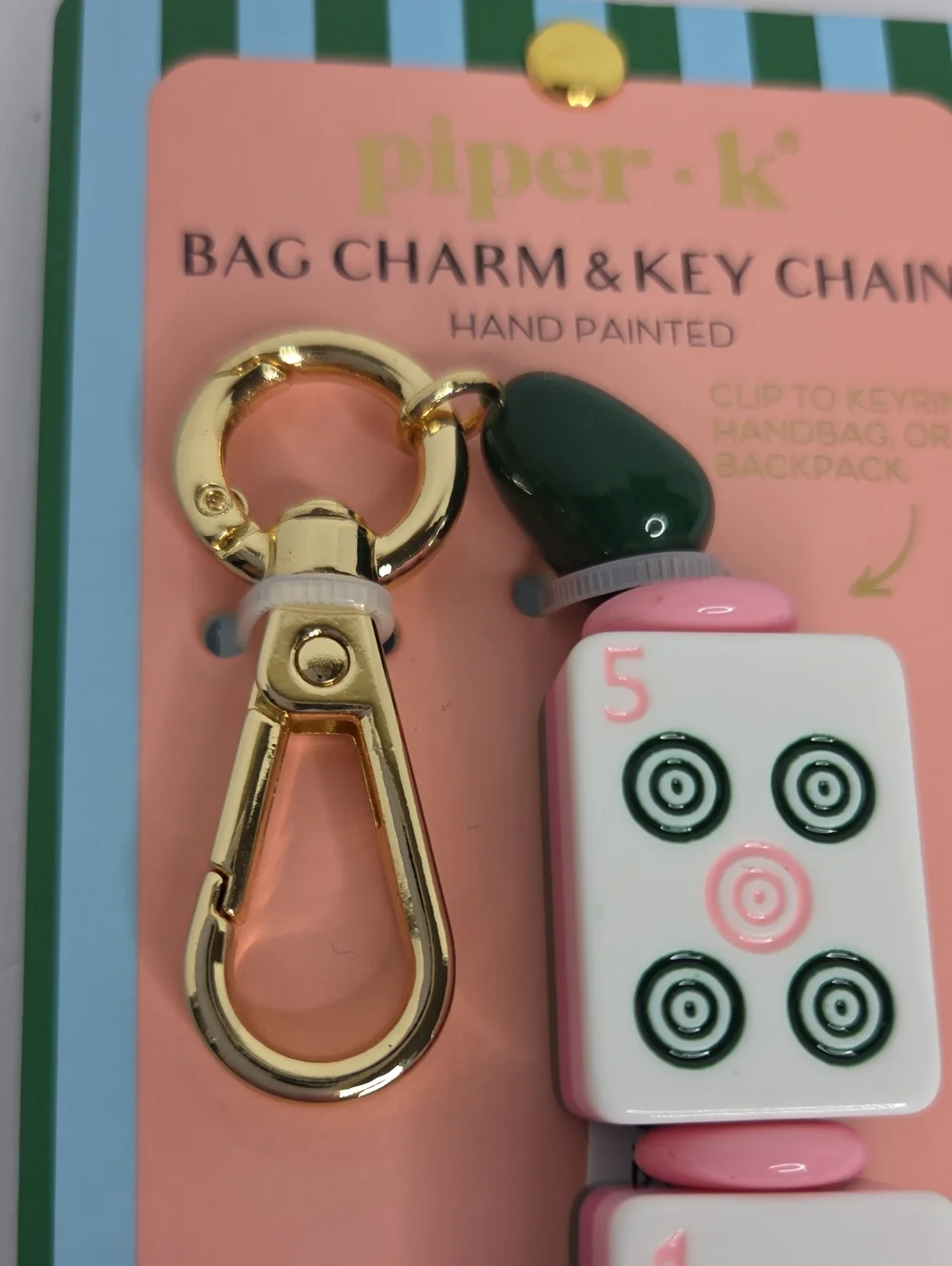 Piper K Mahjong Tile Bag Charm & Key Chain Green Tassel NEW